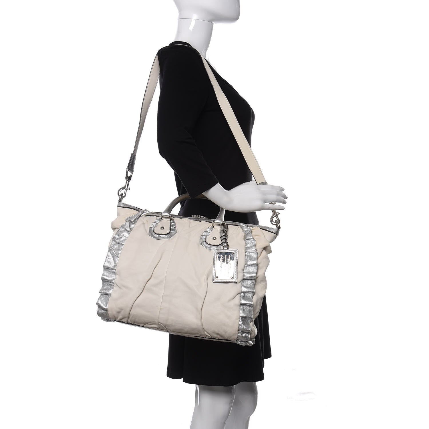 Dolce & Gabbana Distressed Calfskin Ruffled Miss Rouche Satchel White Silver 2 of 17