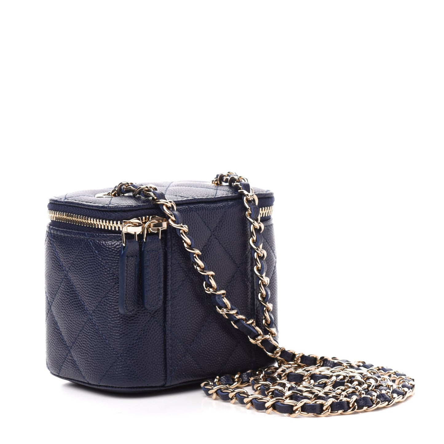 Caviar Quilted Mini Vanity Case With Chain Navy Blue