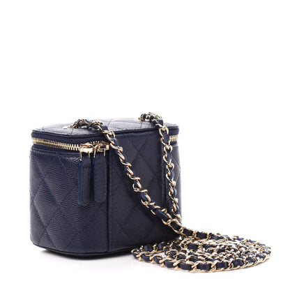 Chanel Caviar Quilted Mini Vanity Case With Chain Navy Blue 3 of 11