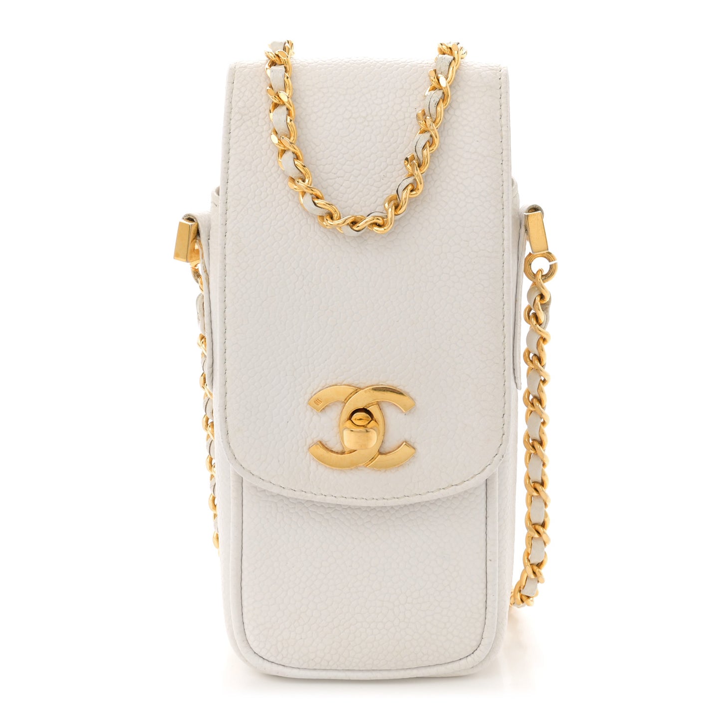 Caviar Phone Holder Crossbody White