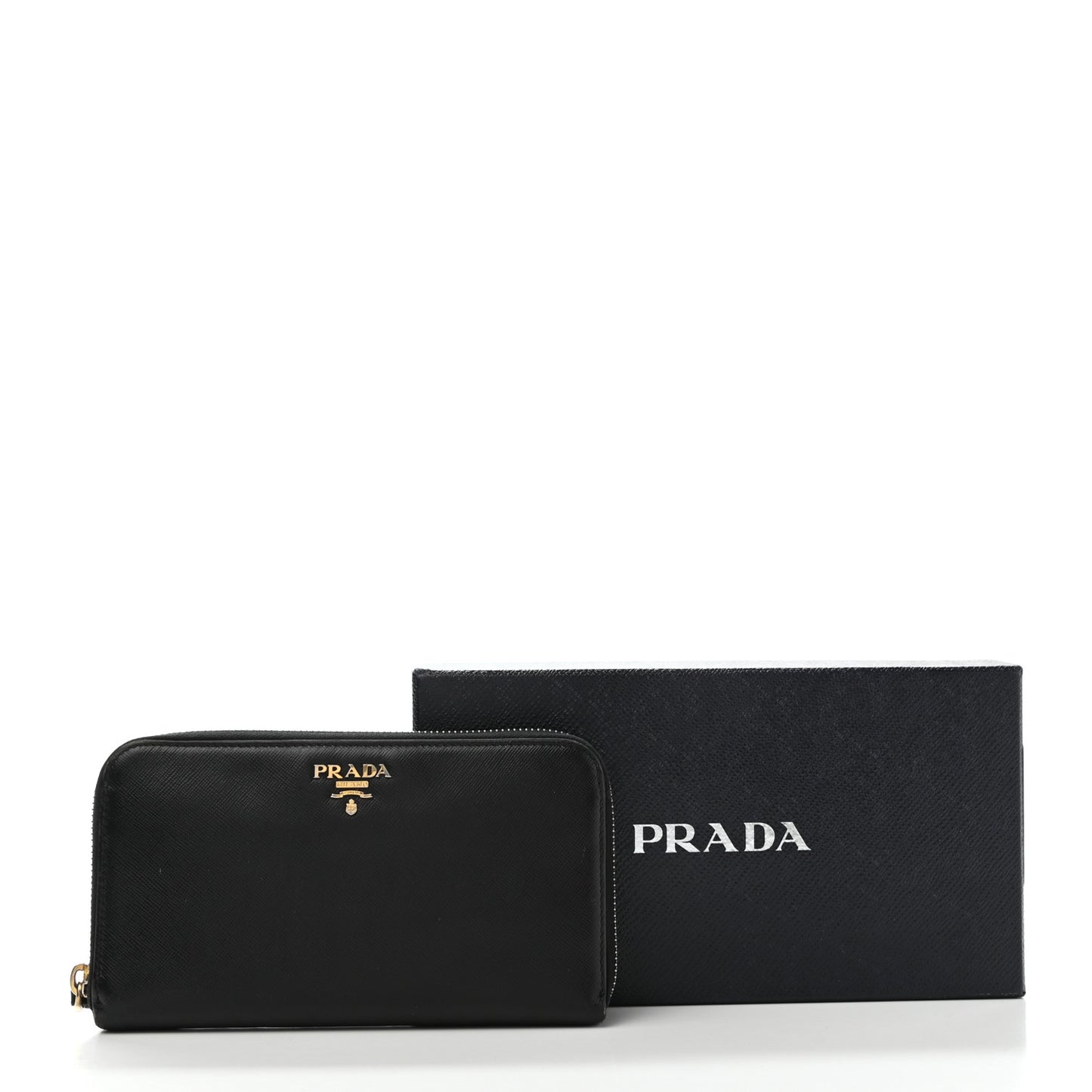 Saffiano Metal Zip Around Wallet Black