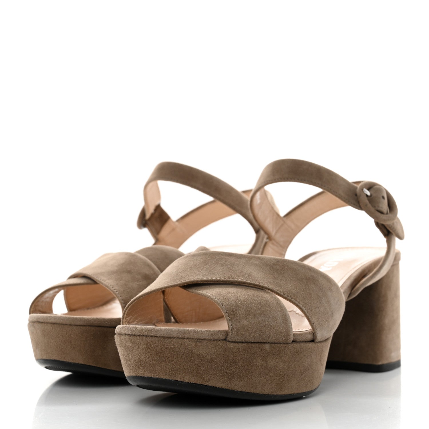 Prada Suede Crisscross Platform 20/65mm Sandals 37.5 Taupe 3 of 8