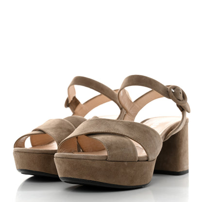 Prada Suede Crisscross Platform 20/65mm Sandals 37.5 Taupe 3 of 8