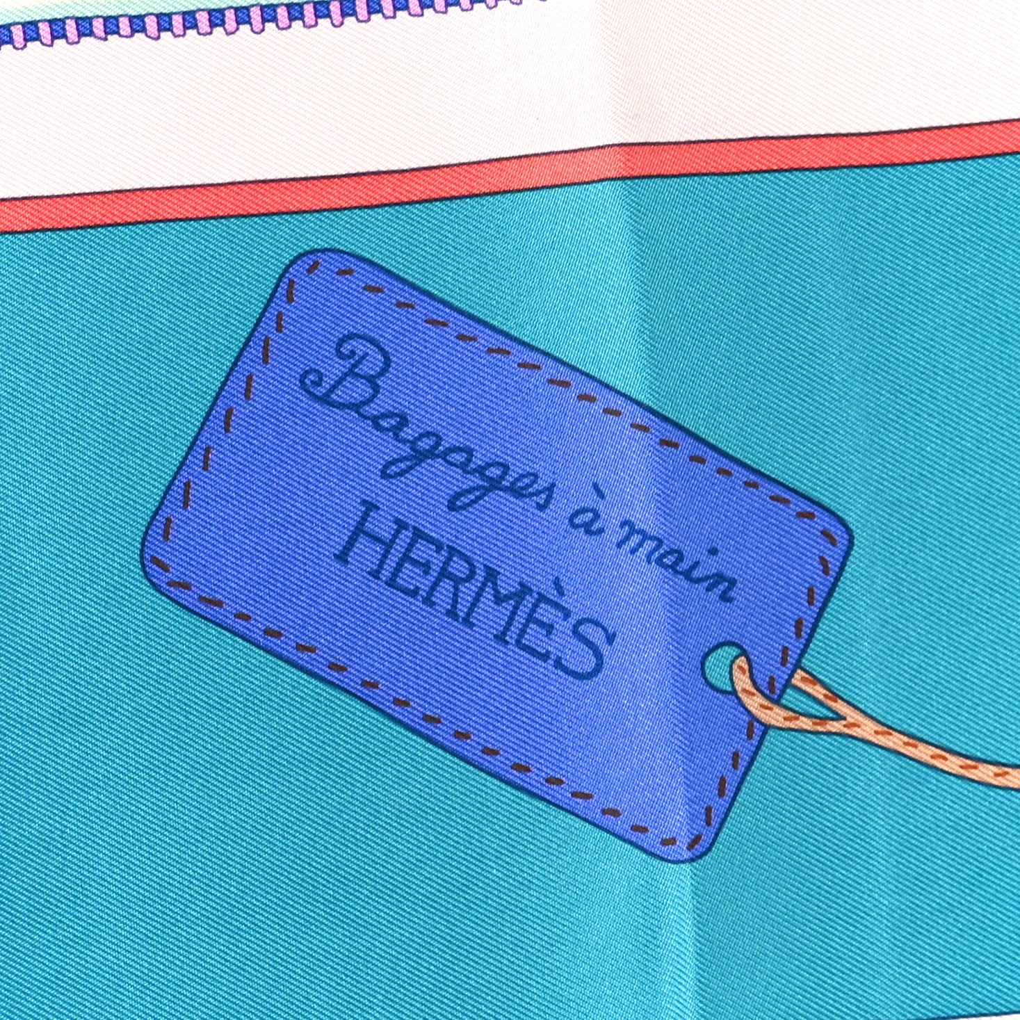 Hermes Silk Bagage a Main Scarf 90  Turquoise Rose Pale Jaune 2 of 4