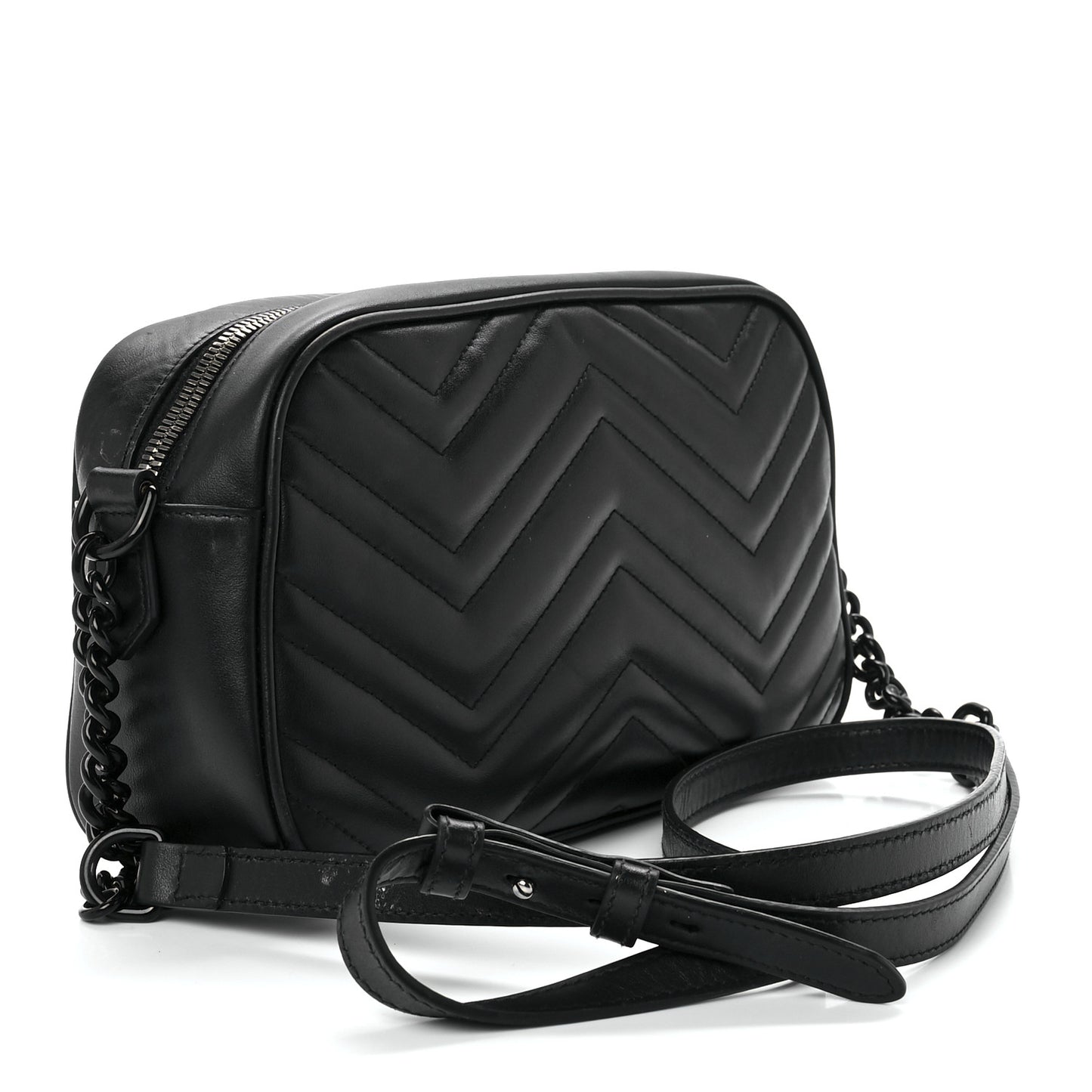 Calfskin Matelasse Monochrome Small GG Marmont Chain Shoulder Bag Black