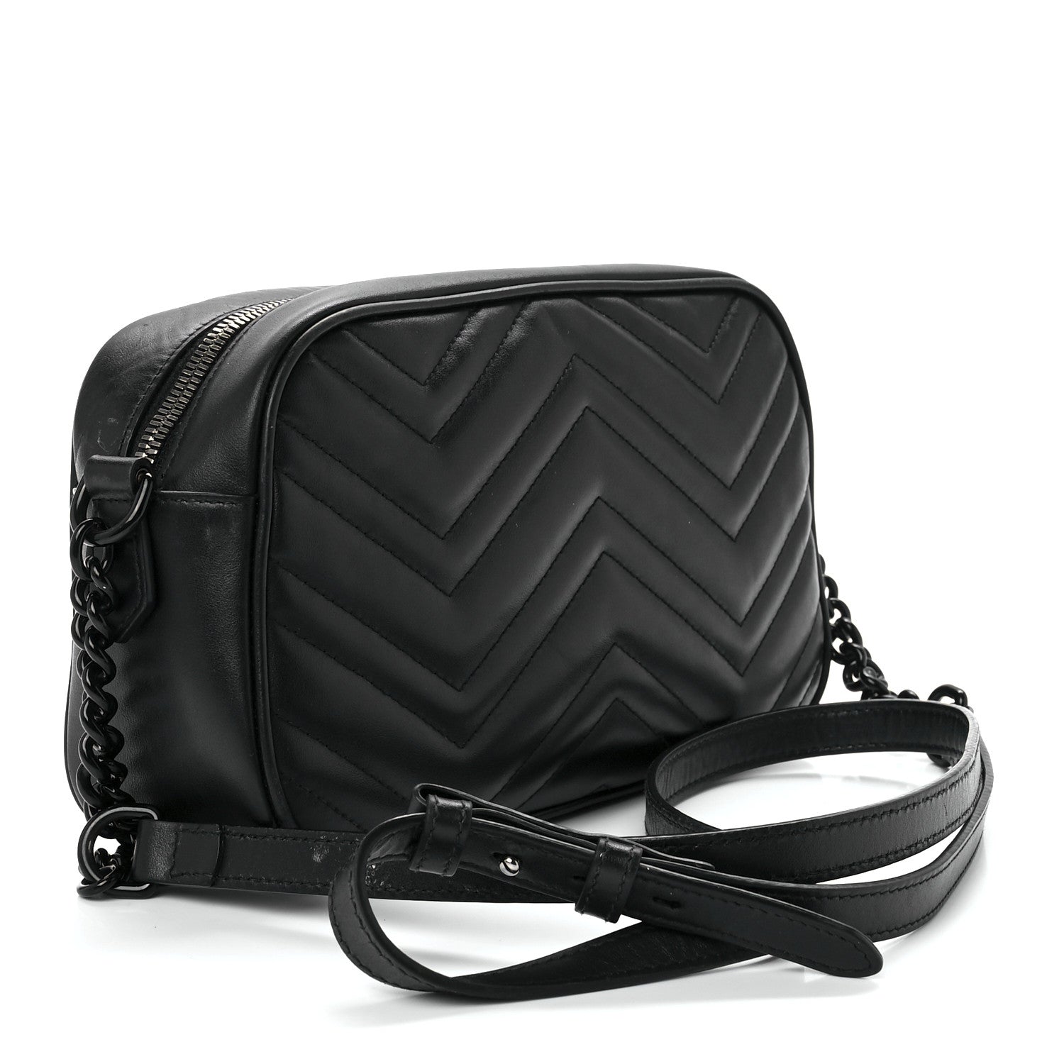 Gucci Calfskin Matelasse Monochrome Small GG Marmont Chain Shoulder Bag Black 2 of 11