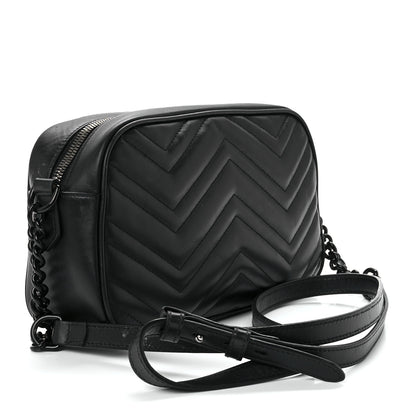 Gucci Calfskin Matelasse Monochrome Small GG Marmont Chain Shoulder Bag Black 2 of 11