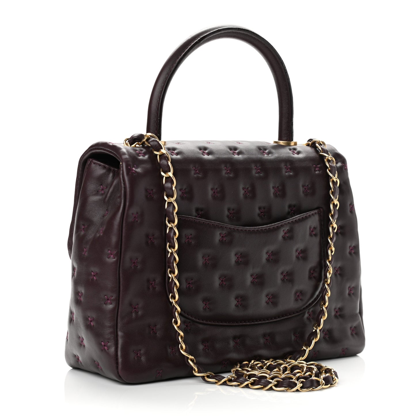 Lambskin Cross Stitch Small Coco Handle Flap Burgundy