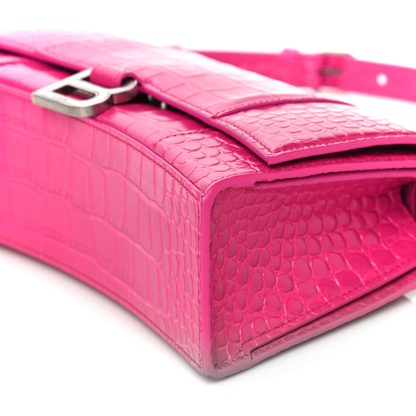Shiny Calfskin Crocodile Embossed Small Hourglass Sling Shoulder Bag Fuchsia
