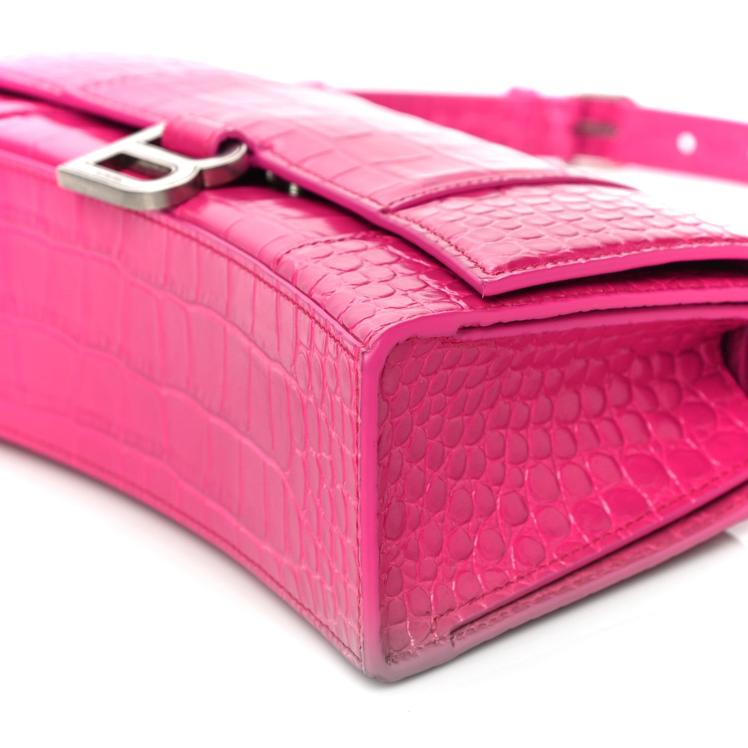 Balenciaga Shiny Calfskin Crocodile Embossed Small Hourglass Sling Shoulder Bag Fuchsia 9 of 9