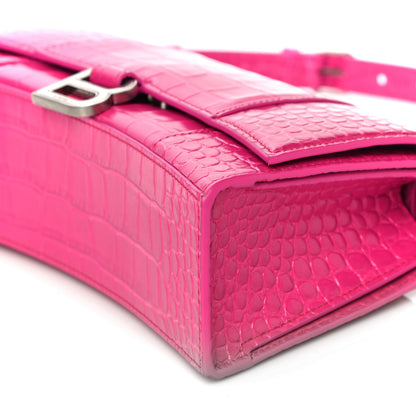 Balenciaga Shiny Calfskin Crocodile Embossed Small Hourglass Sling Shoulder Bag Fuchsia 9 of 9