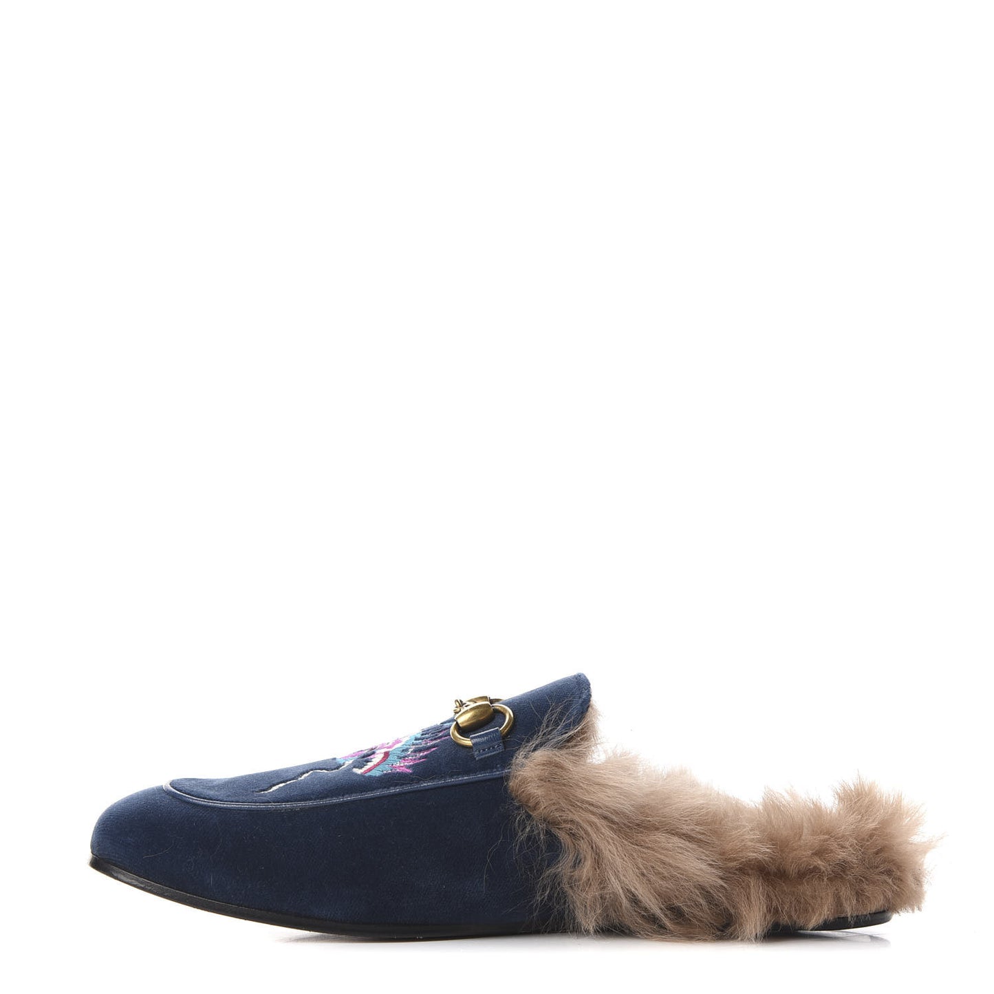 Velvet Fur Dragon Embroidered Mens Princetown Slippers 6 Zaffre Dark Zaffre
