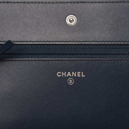 Chanel Glazed Calfskin Quilted Coco Boy Wallet On Chain WOC Blue 6 of 9