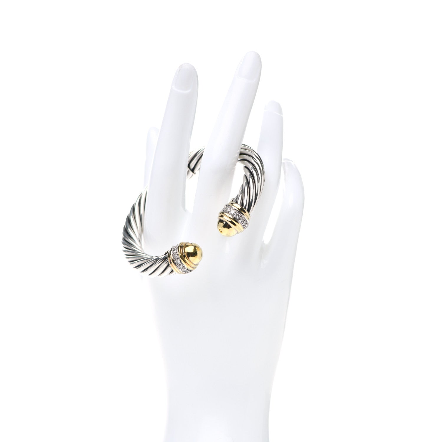 David Yurman Sterling Silver 18K Yellow Gold Diamond 10mm Cable Classics Dome Bracelet 2 of 4