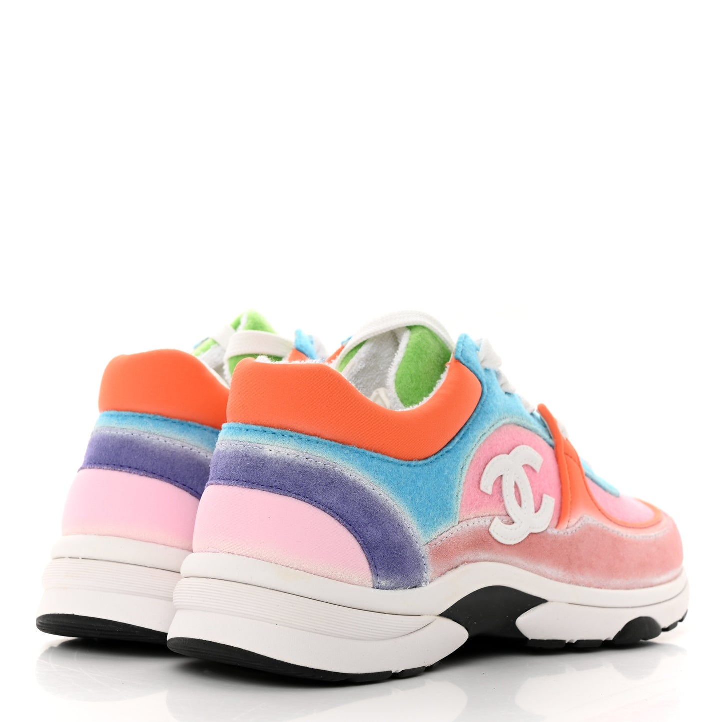 Nylon Lambskin Suede Calfskin CC Sneakers 37 Coral Light Blue White