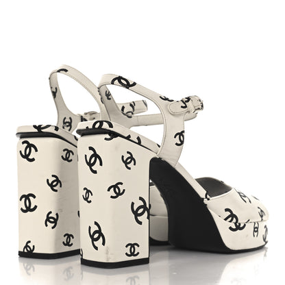 Chanel Printed Lambskin CC Platform Sandals 40.5 White Black 5 of 10