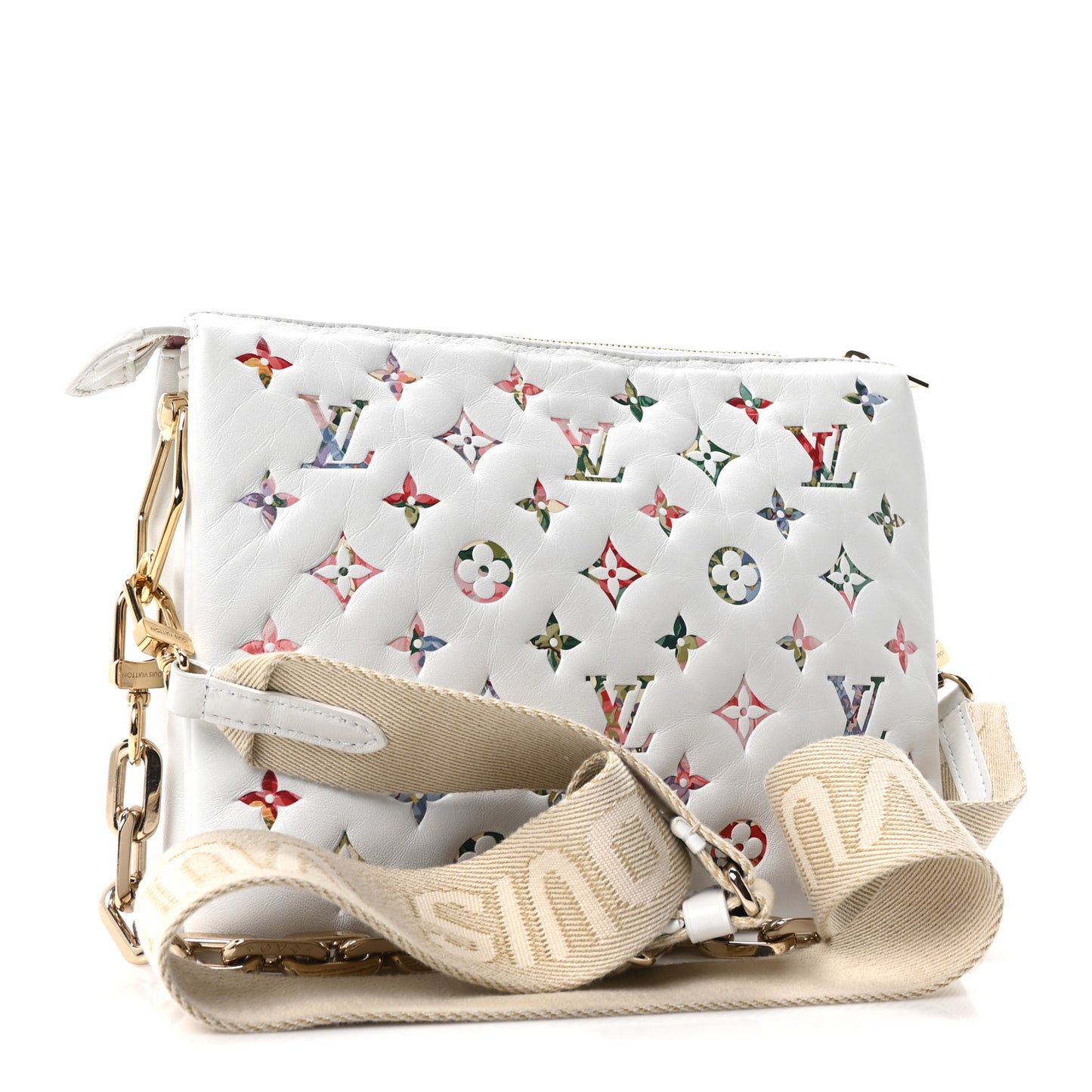 Lambskin Embossed Monogram LV Garden Coussin PM Cream