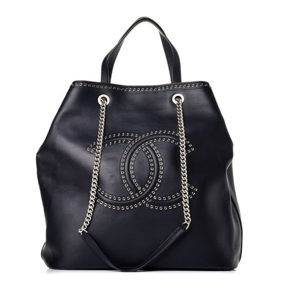 Chanel Calfskin Large Coco Eyelets Shopping Tote Black 1 of 10