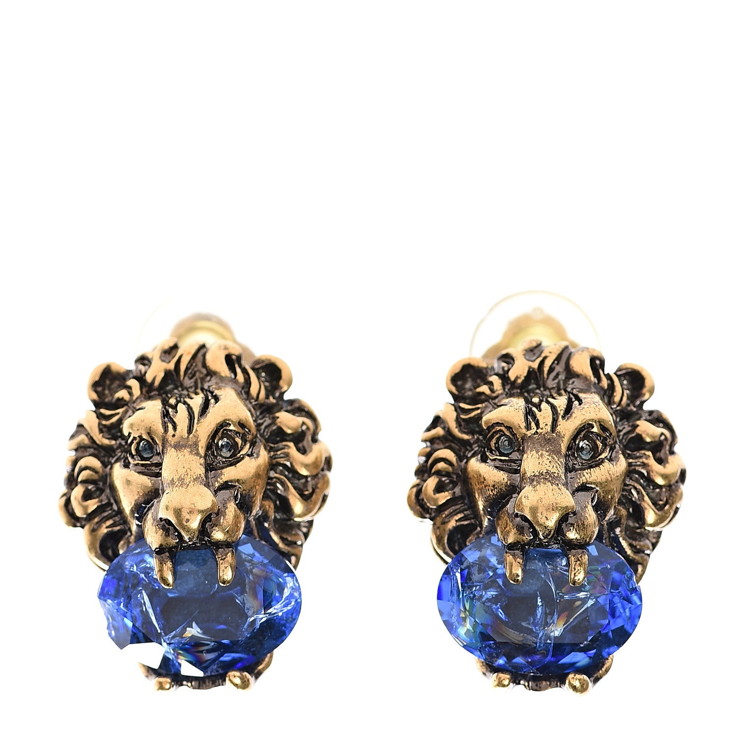 Gucci Crystal Lion Head Earrings Blue Sapphire 1 of 4