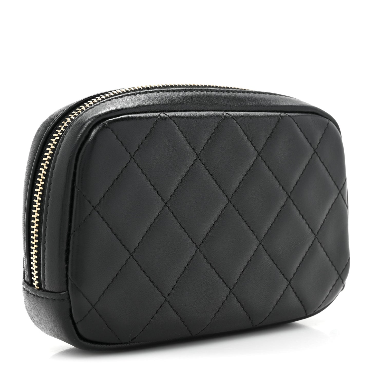 Lambskin Quilted Small Curvy Pouch Cosmetic Case Black