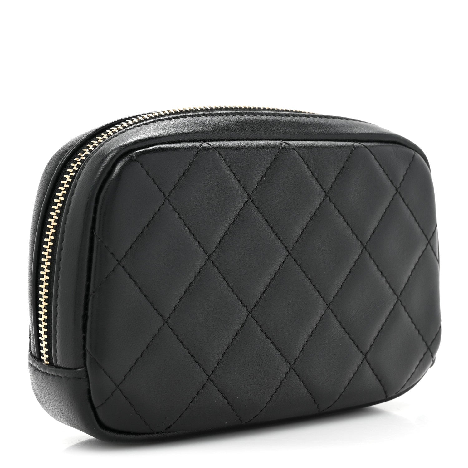 Chanel Lambskin Quilted Small Curvy Pouch Cosmetic Case Black 3 of 10