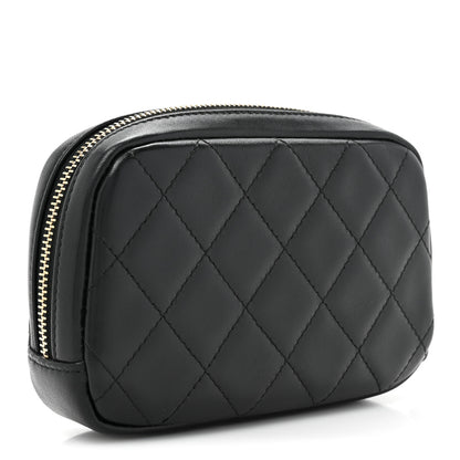Chanel Lambskin Quilted Small Curvy Pouch Cosmetic Case Black 3 of 10