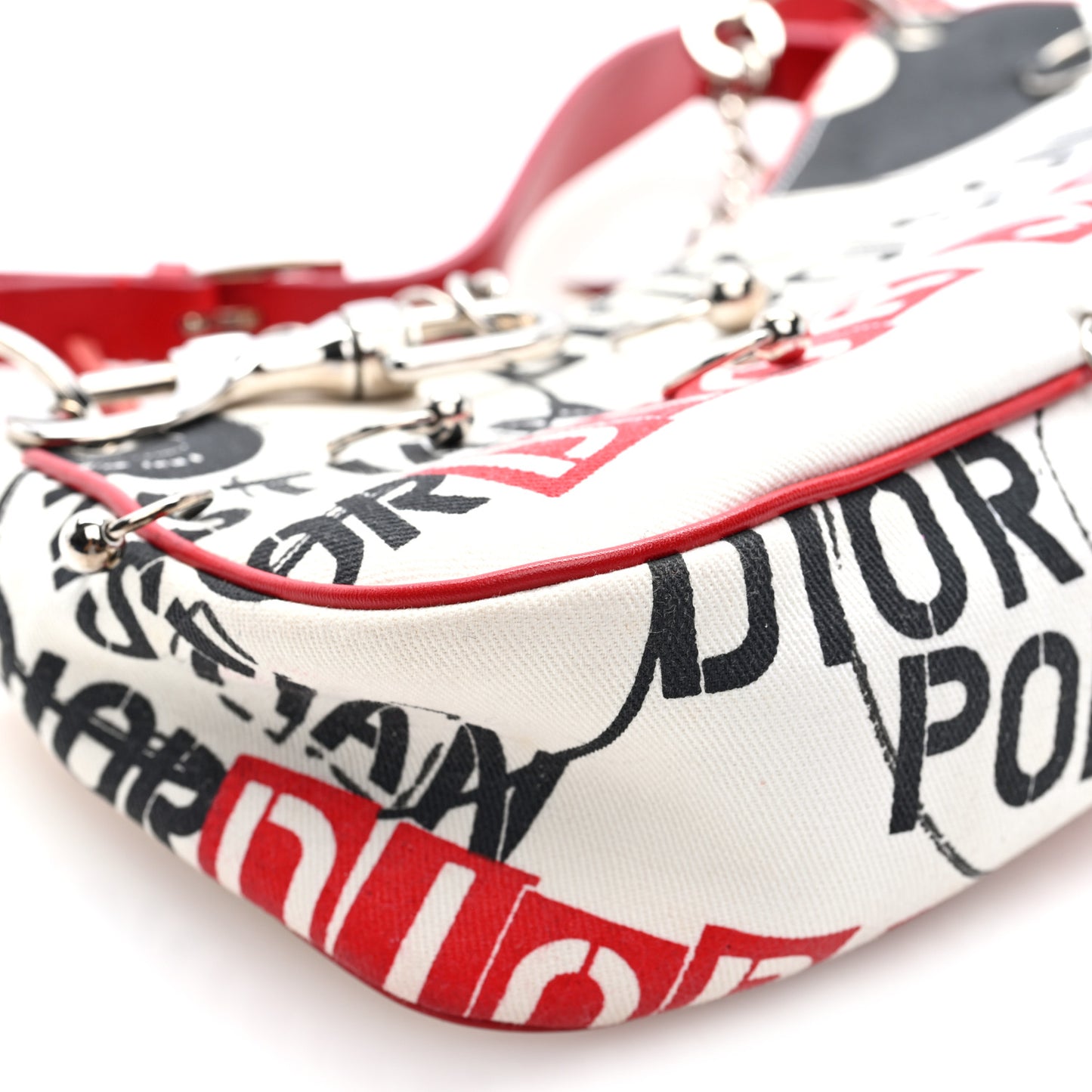 Canvas Hardcore Pierced Shoulder Bag Black Red White