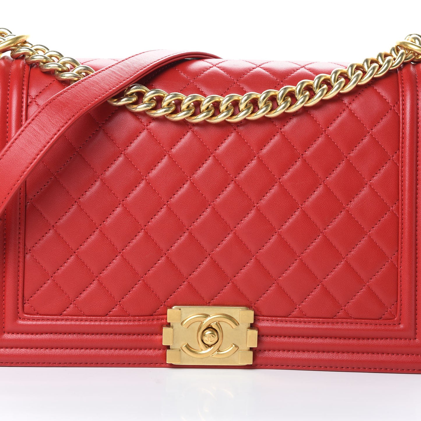Lambskin Quilted New Medium Boy Flap Red