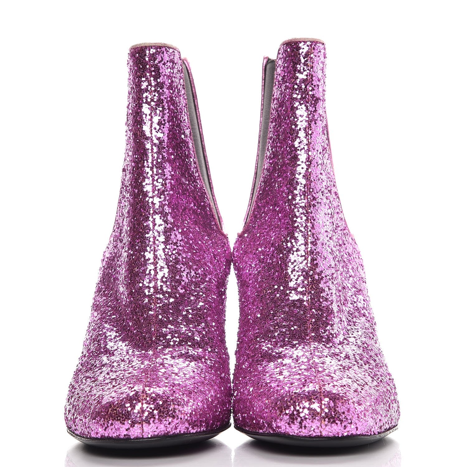 Saint Laurent Metallic Glitter Calfskin Babies Chelsea 90 Ankle Boots 36.5 Pink 2 of 9
