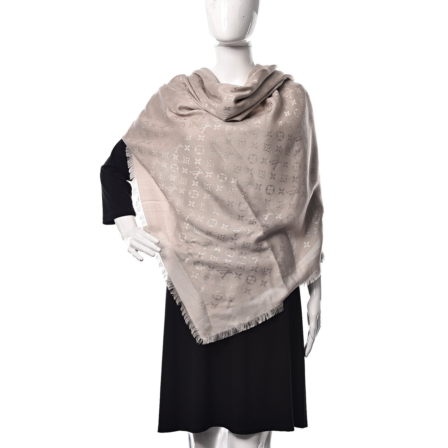Wool Silk Monogram Shawl Beige