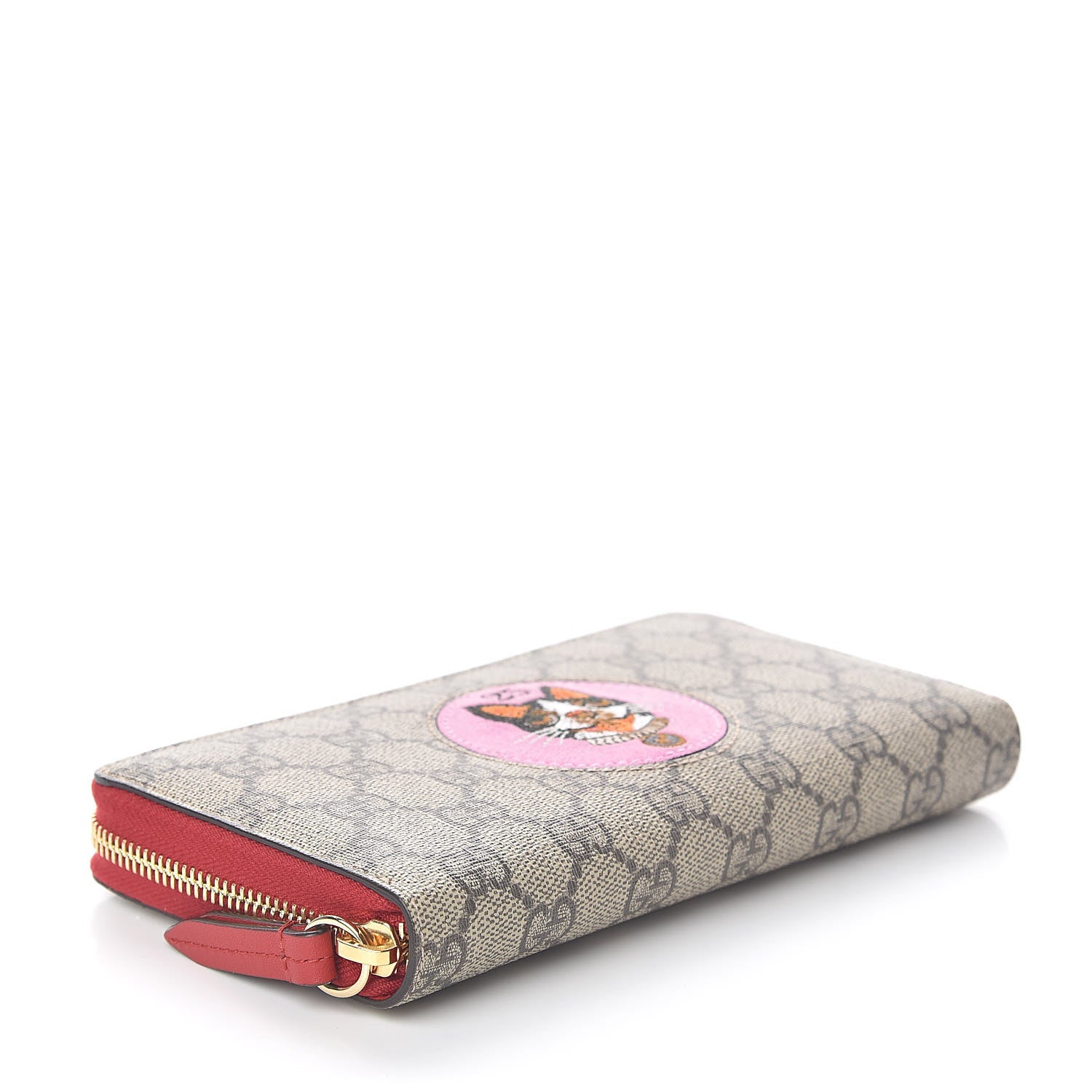 Gucci GG Supreme Monogram Bosco Patch Zip Around Wallet Beige Malva Hibiscus Red 4 of 7