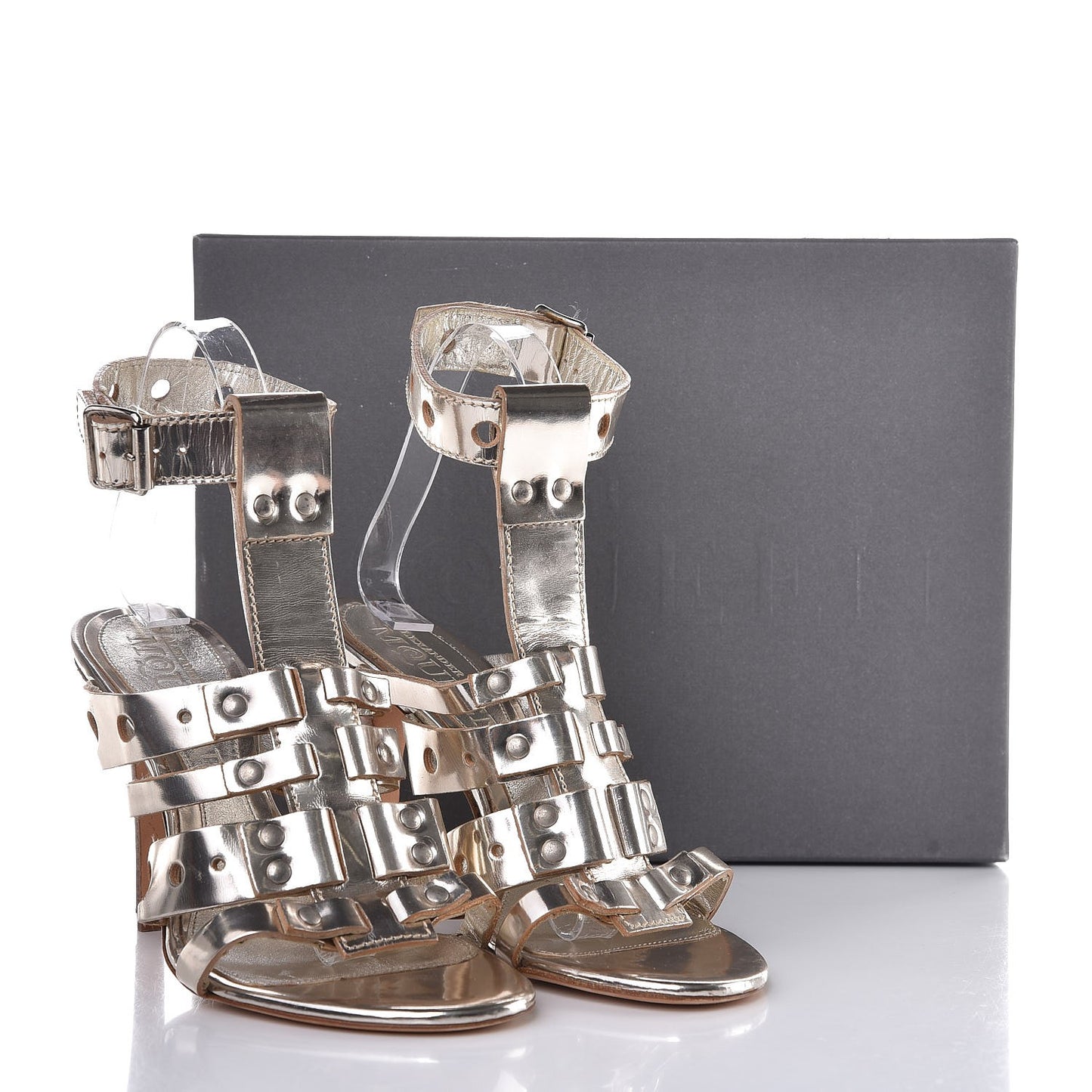 Shiny Calfskin Strappy Sandals 37 Pale Gold