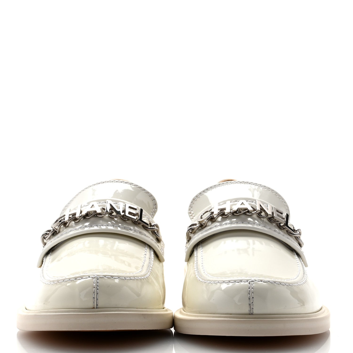 Chanel Shiny Calfskin Logo Loafers 39.5 White 2 of 12