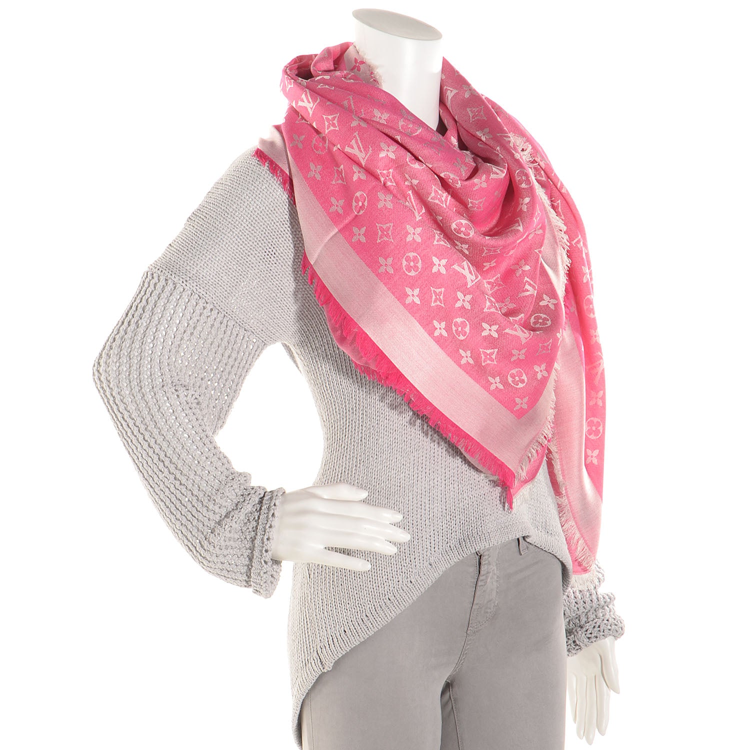 Louis Vuitton Silk Wool Monogram Denim Shawl Pivoine 2 of 5