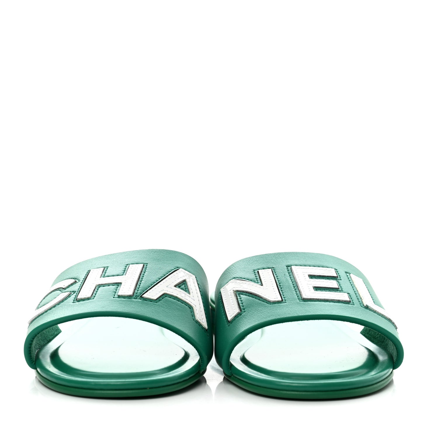 Calfskin Patent Calfskin Logo Mules 35 Green White