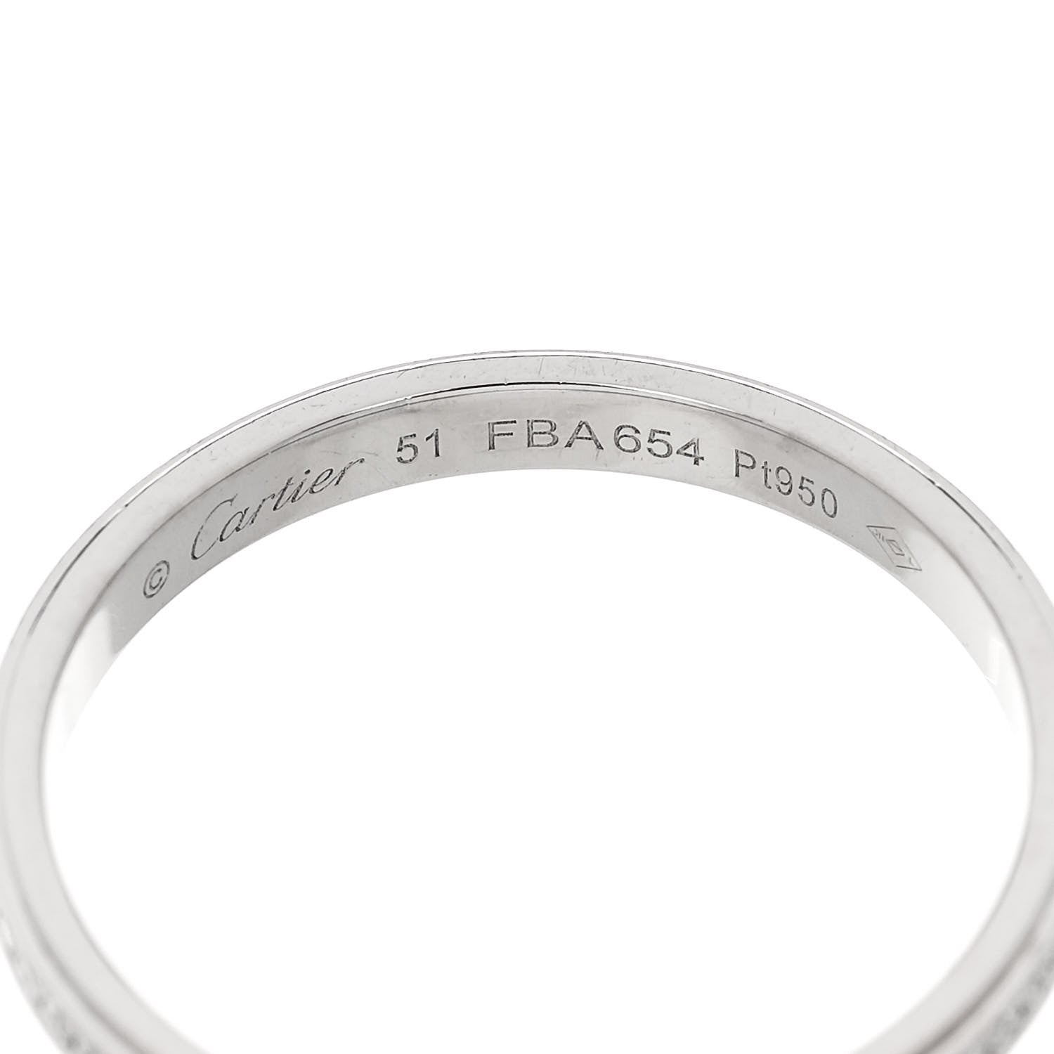 Cartier Platinum Diamond 2.3mm D'Amour Wedding Band Ring 51 5.75 4 of 5