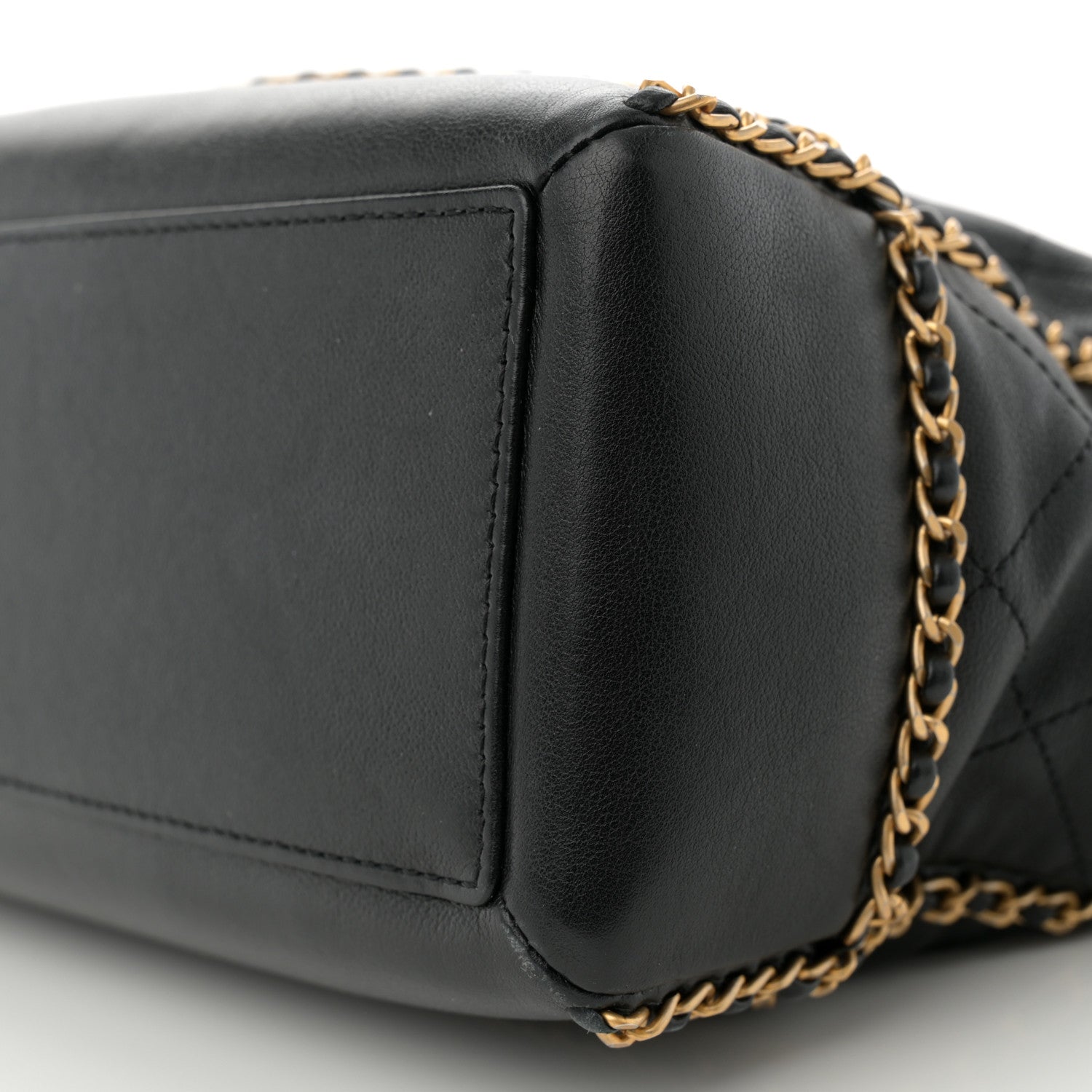 Chanel Calfskin Quilted Chain Lines Shopping Tote Black 10 of 12