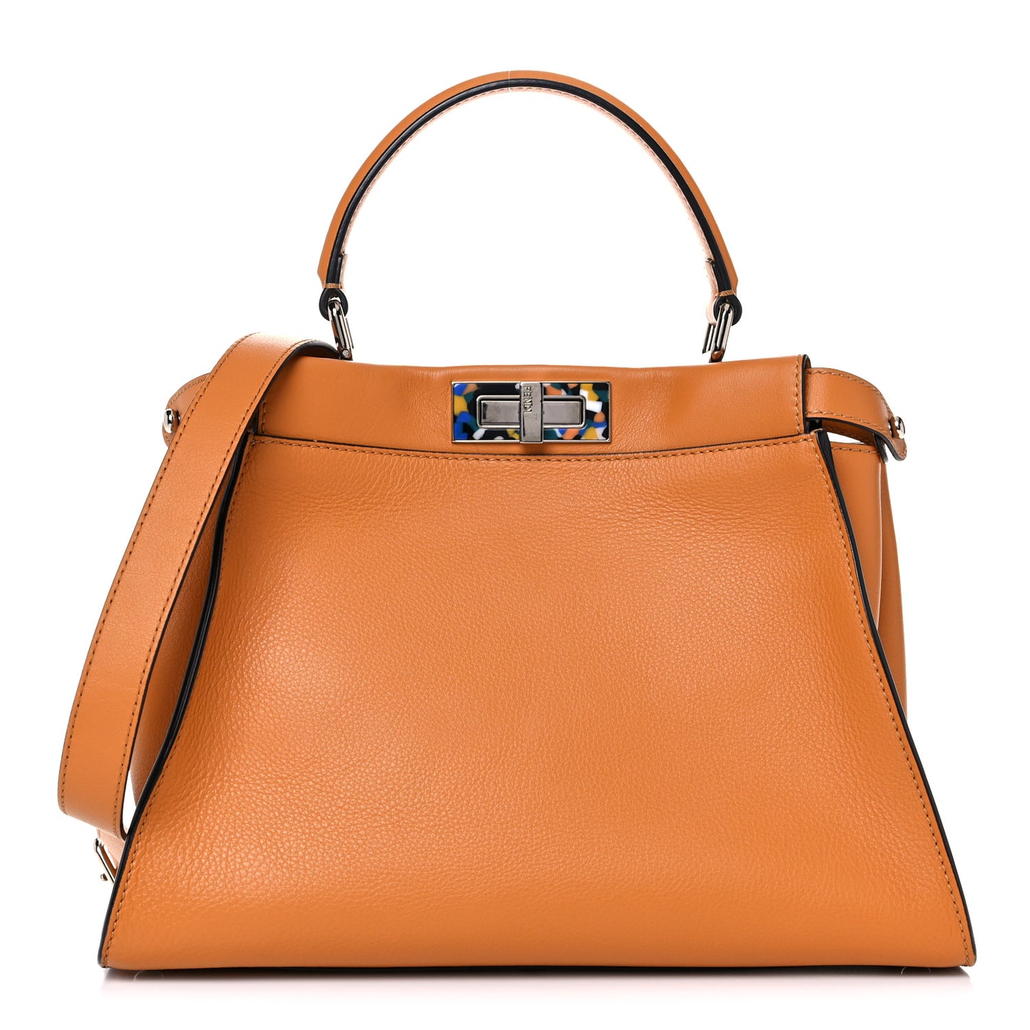 Vitello Seta Shiny Nappa Plexiglass Granite Medium Peekaboo Iconic Satchel Ginger Latte