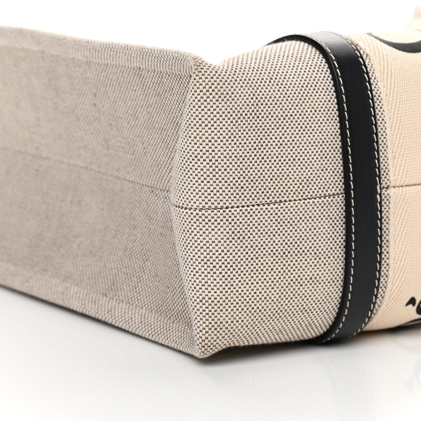Cotton Calfskin Medium Woody Ribbon Tote White Black