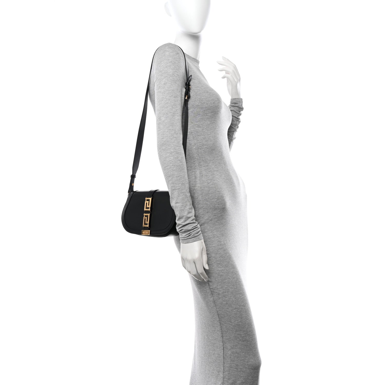 Versace Calfskin Medium Greca Goddess Shoulder Bag Black 2 of 11