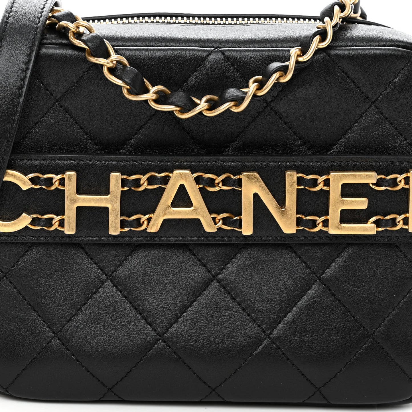 Calfskin Quilted Enchained Camera Case Bag Black