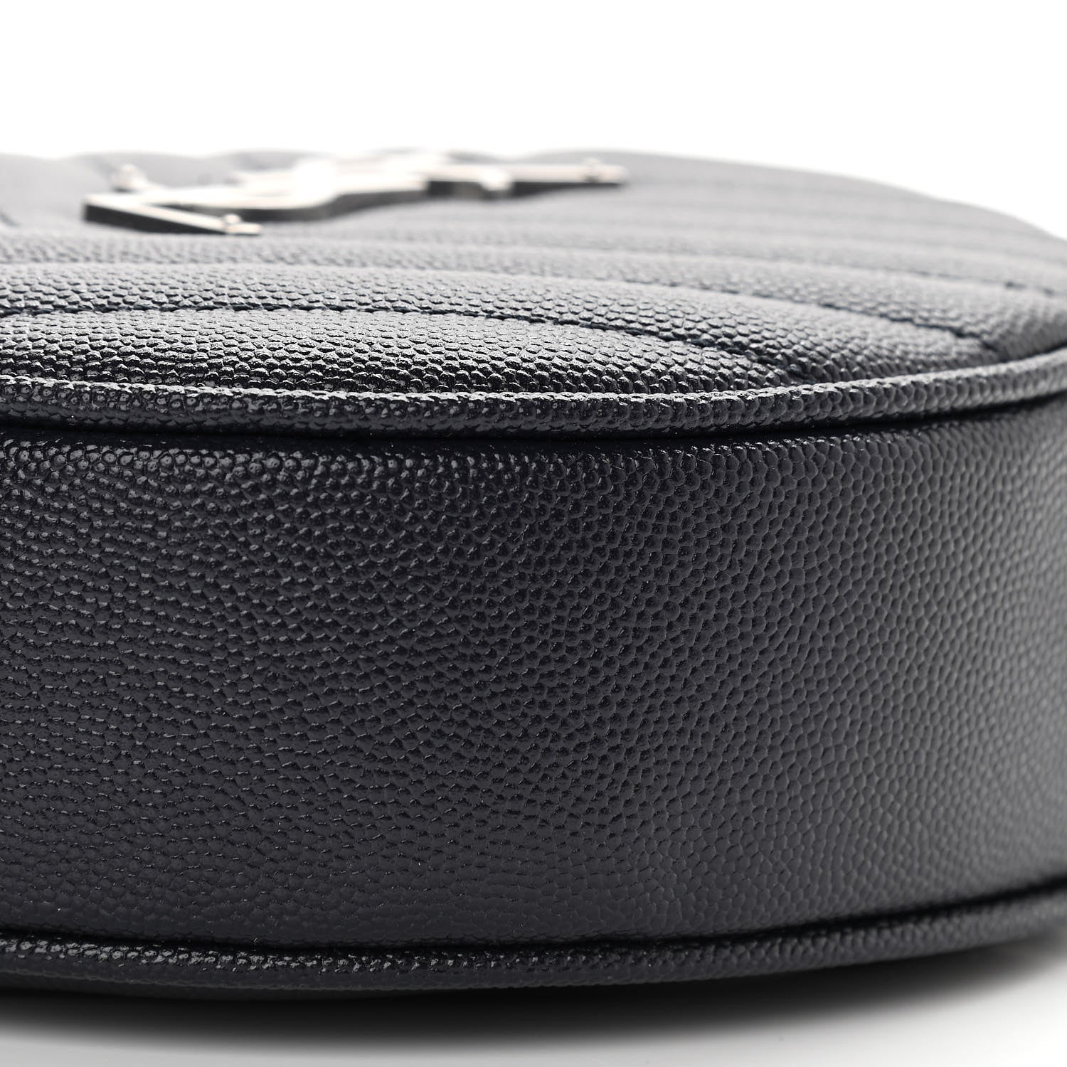 Saint Laurent Grain De Poudre Matelasse Chevron Quilted Round Vinyle Camera Bag Deep Marine 10 of 11