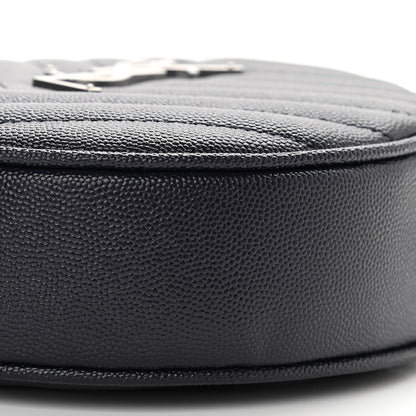 Saint Laurent Grain De Poudre Matelasse Chevron Quilted Round Vinyle Camera Bag Deep Marine 10 of 11