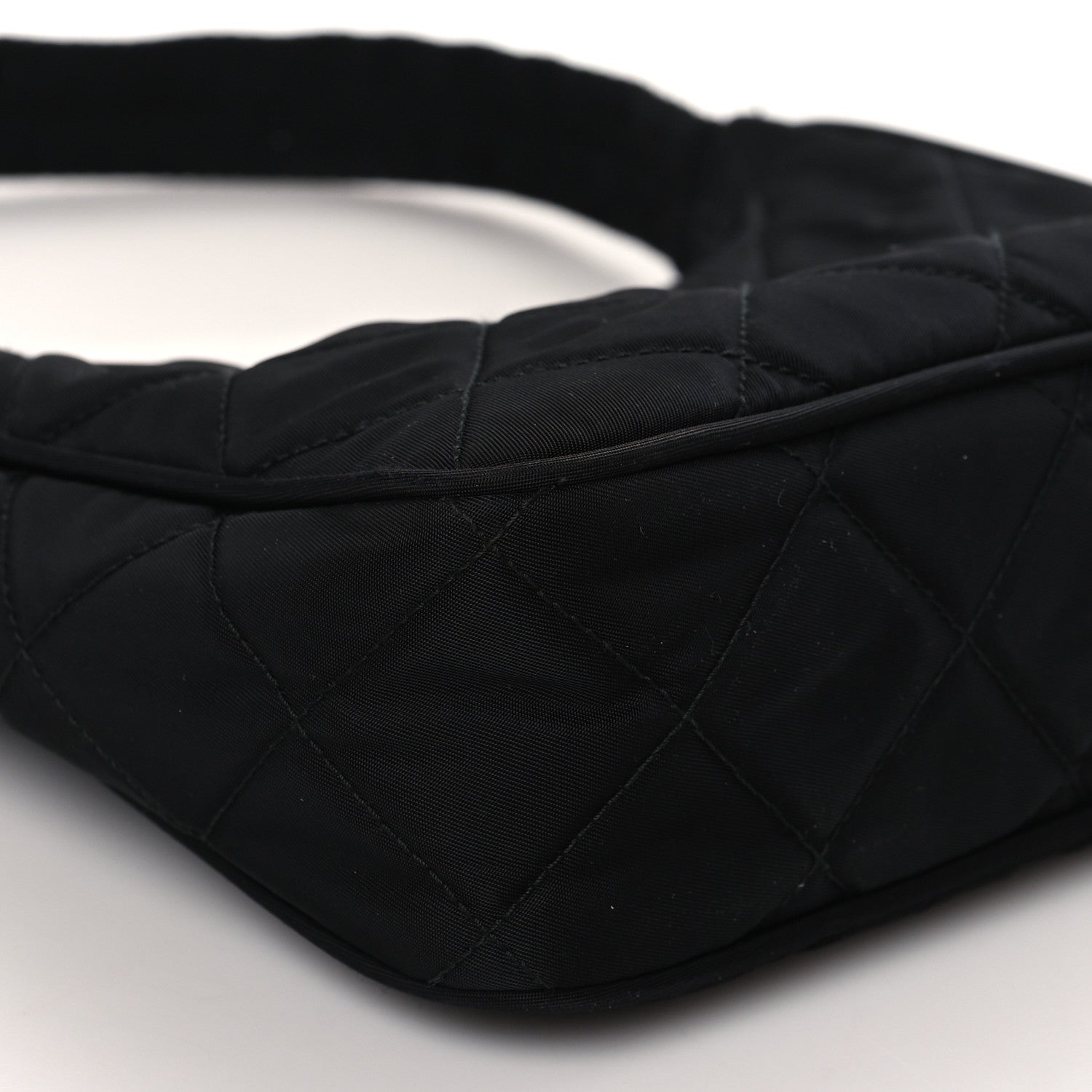 Prada Tessuto Nylon Stitched Shoulder Bag Black 7 of 12