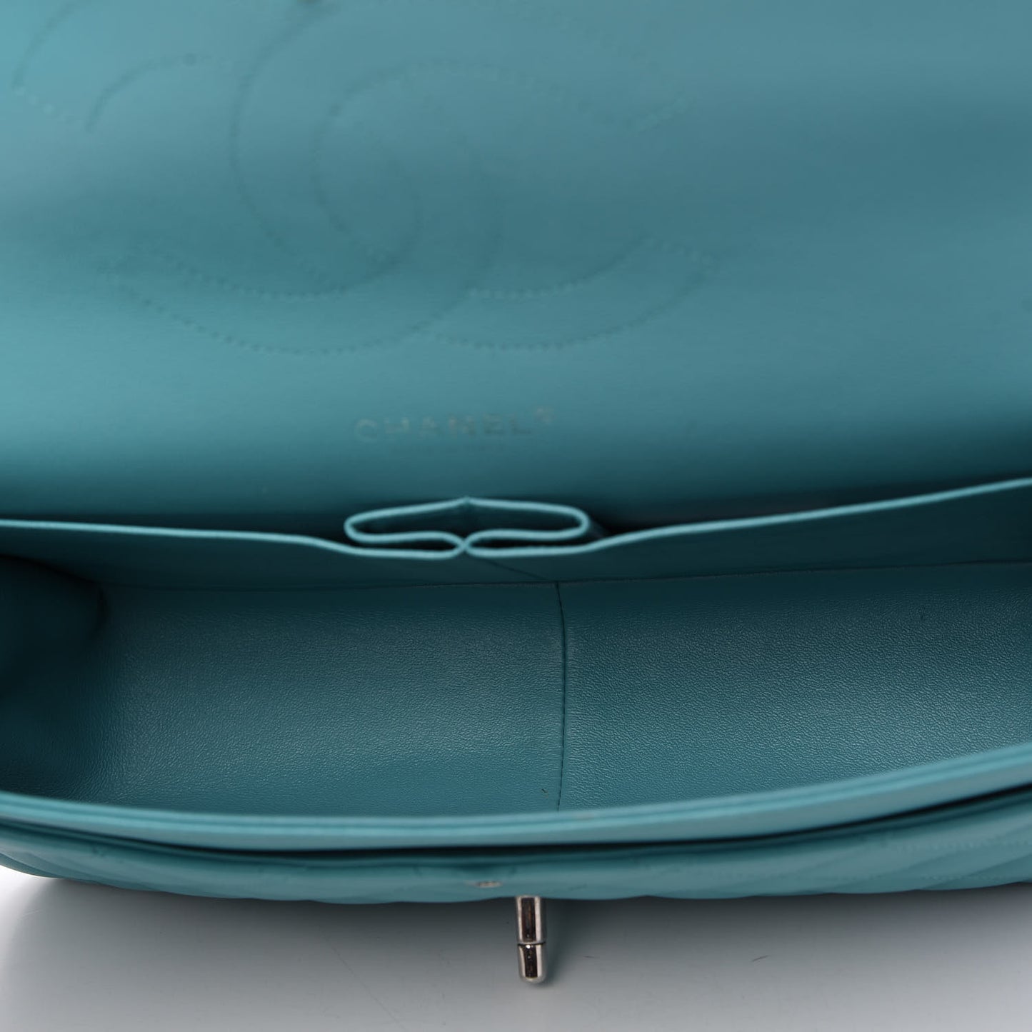 Lambskin Quilted Jumbo Double Flap Turquoise