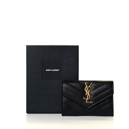 Saint Laurent Grain De Poudre Matelasse Chevron Small Monogram Envelope Wallet Black 8 of 8