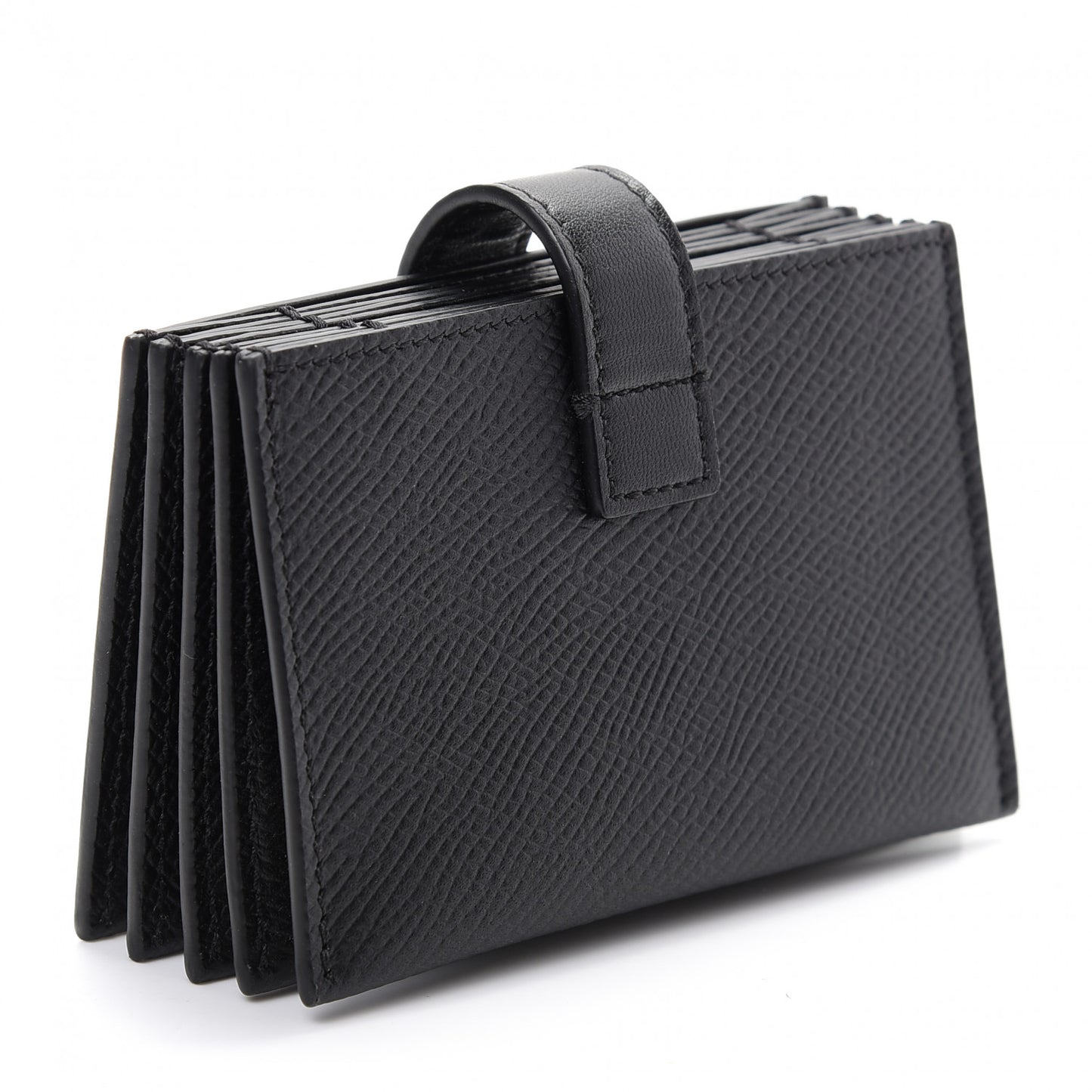 Grained Shiny Calfskin Accordion Card Holder Black