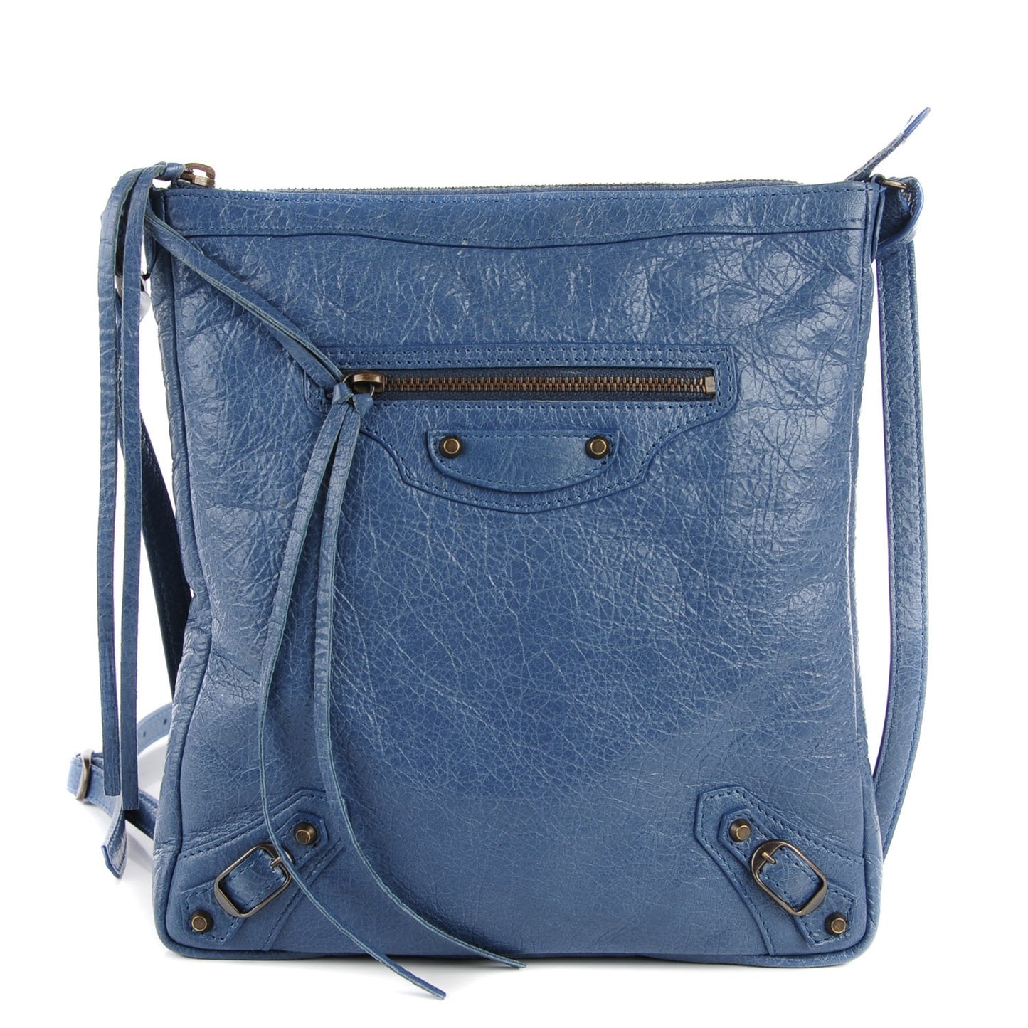 Agneau Classic Hardware Flat Crossbody Bleu Persan
