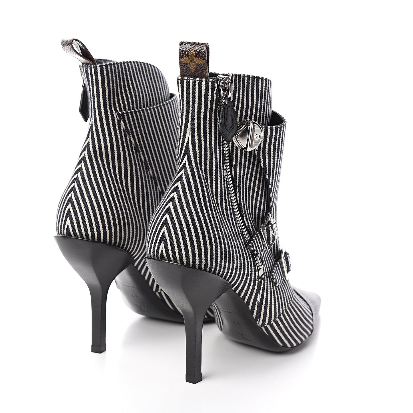 Canvas Striped Janet Ankle Boots 41 Black