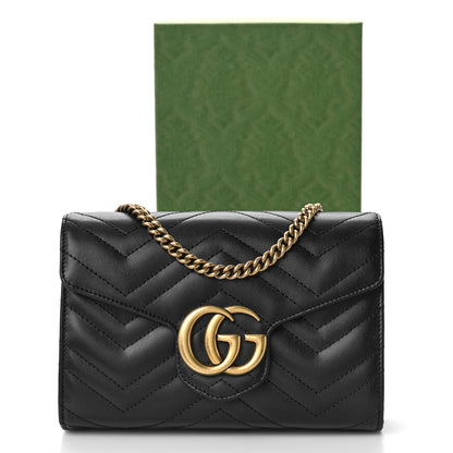 Gucci Calfskin Matelasse GG Marmont Chain Wallet Black 9 of 9